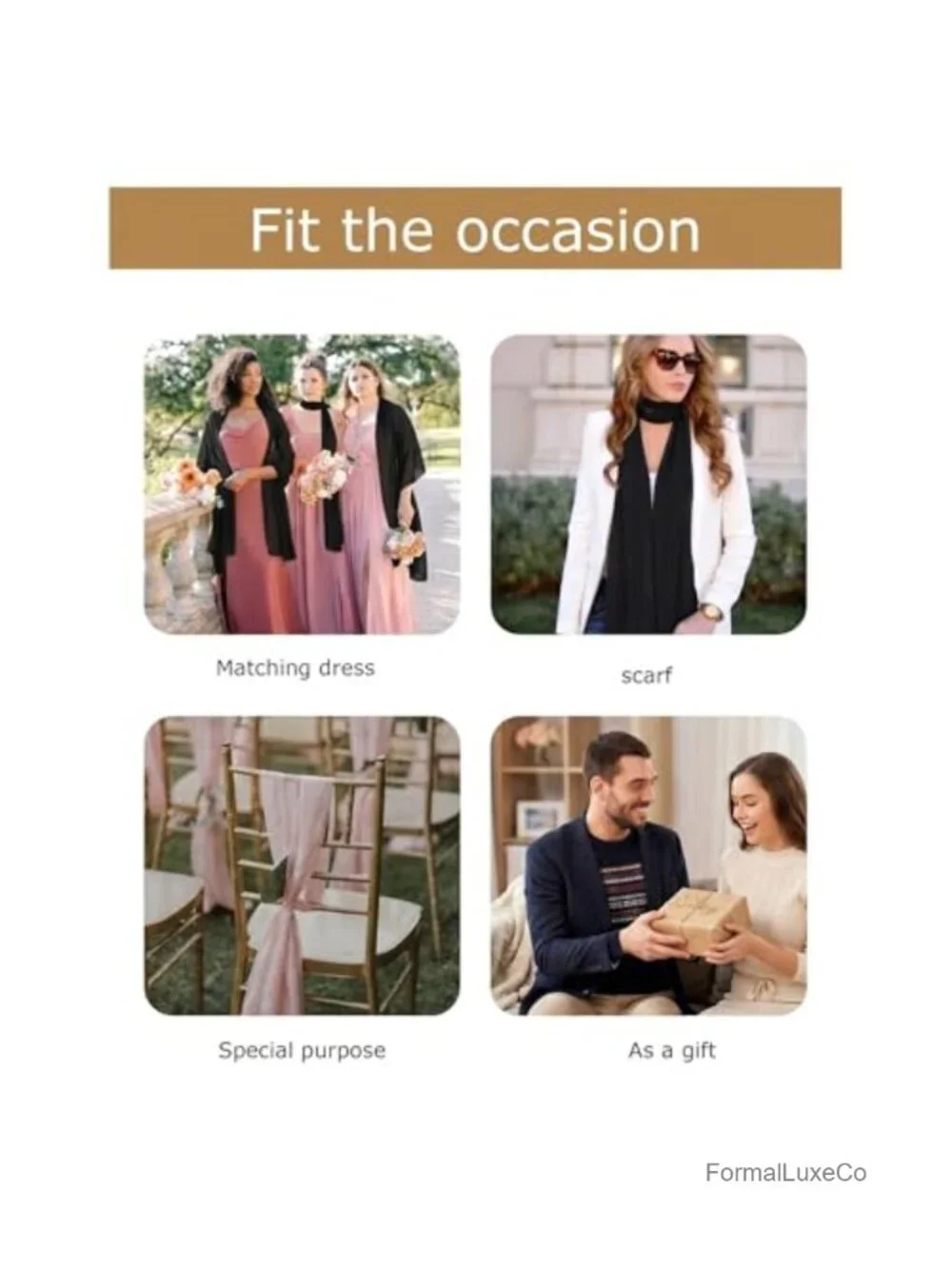 Elegant Chiffon Shawl Wrap for Evening Dresses Wedding Bride